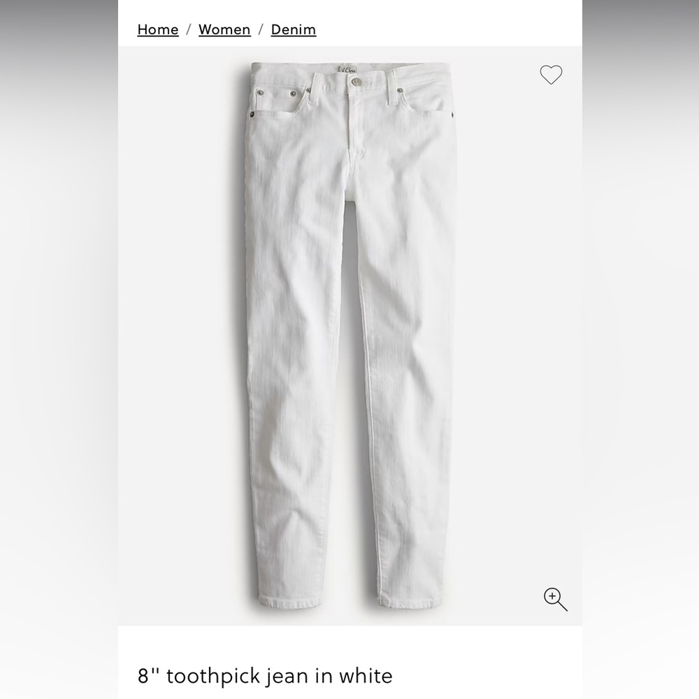 J. Crew 8" toothpick jean in white